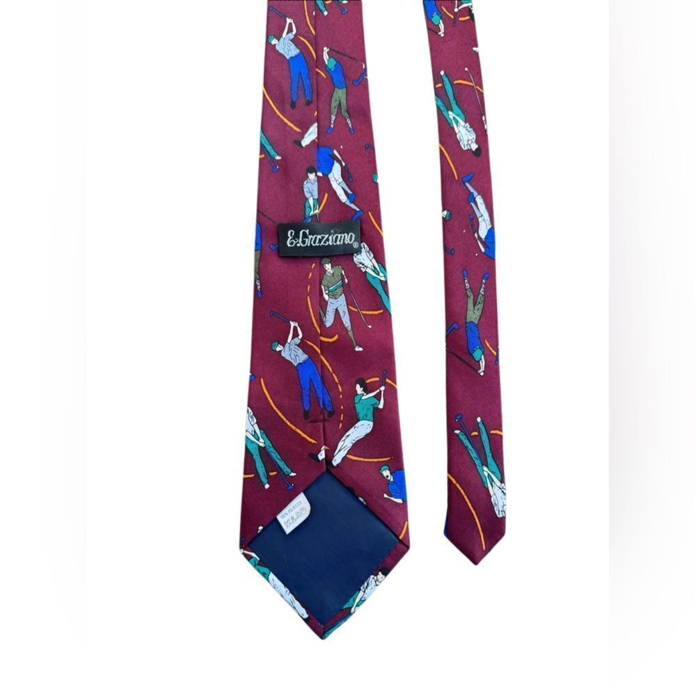 Graziano Vintage Authentic Mens Golf Party Tie in Burgandy - Picture 3 of 6